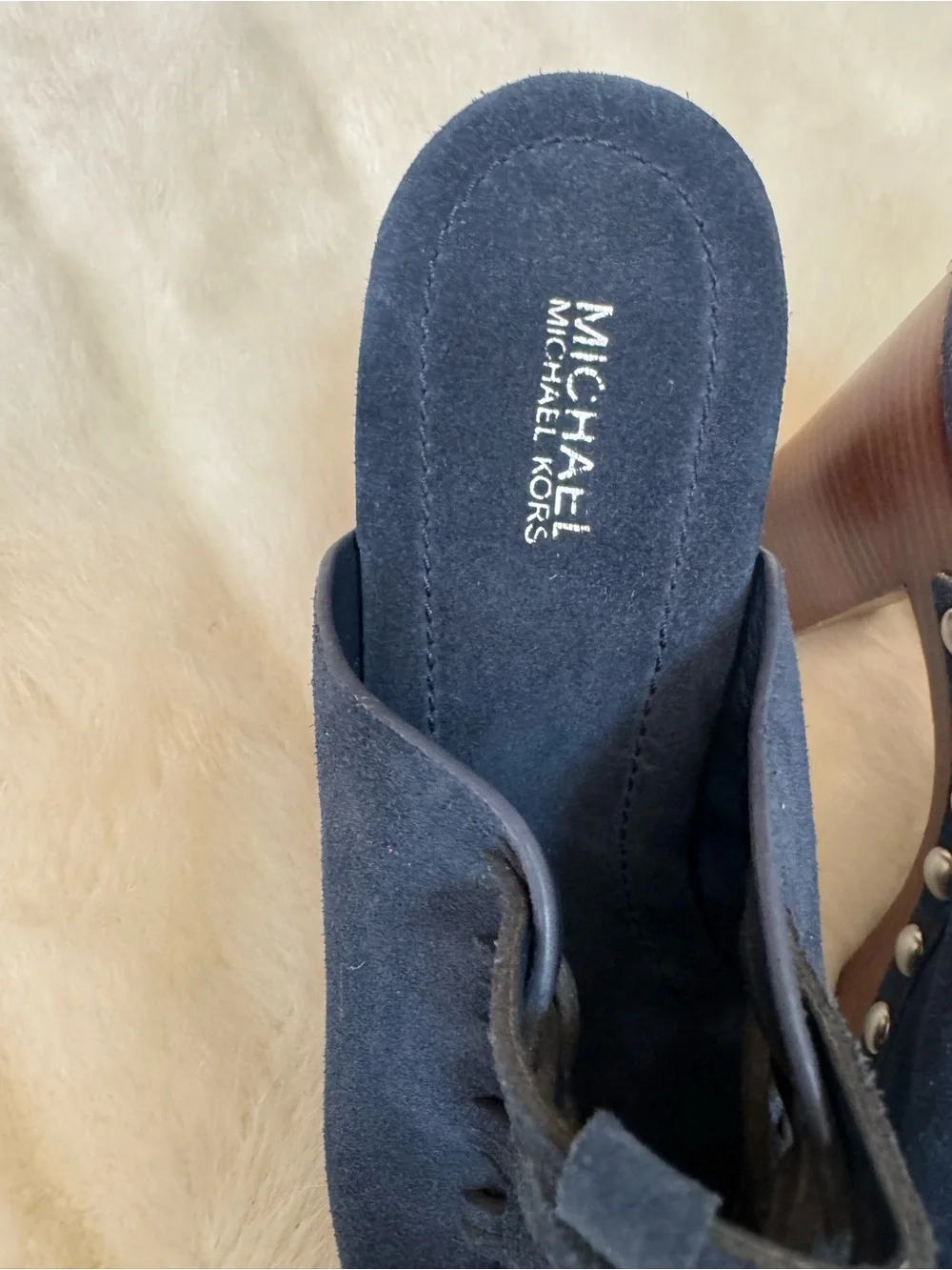 Michael Kors Navy Woven Suede Platform Mules size 7 M